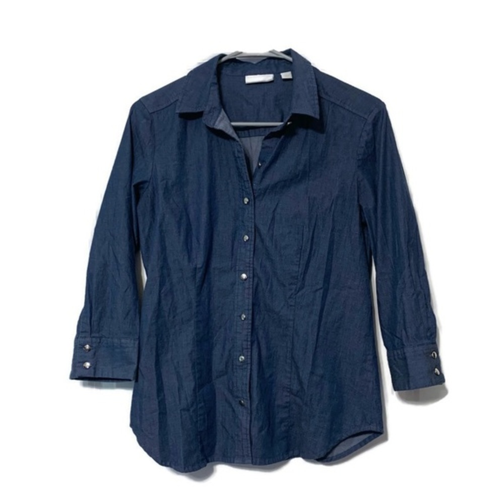 New York & Company Blue 3/4 Sleeved Collared Button Down Top